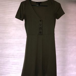 Olive green button up short sleeve dress